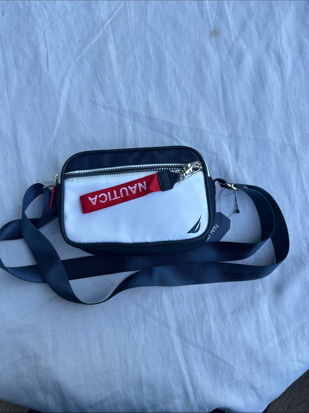 Nautica White and Navy Belt Bag with Red Accent